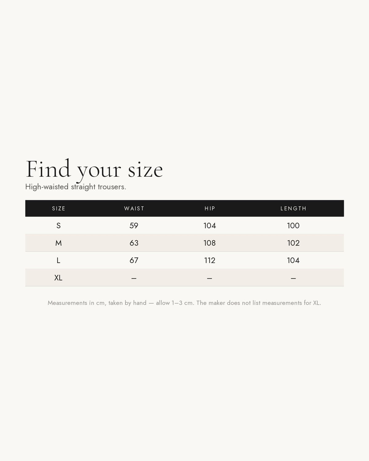Size chart