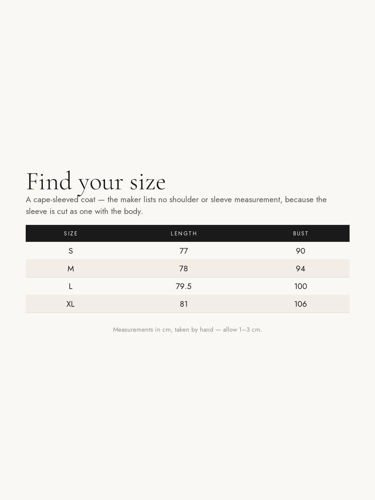 Size chart