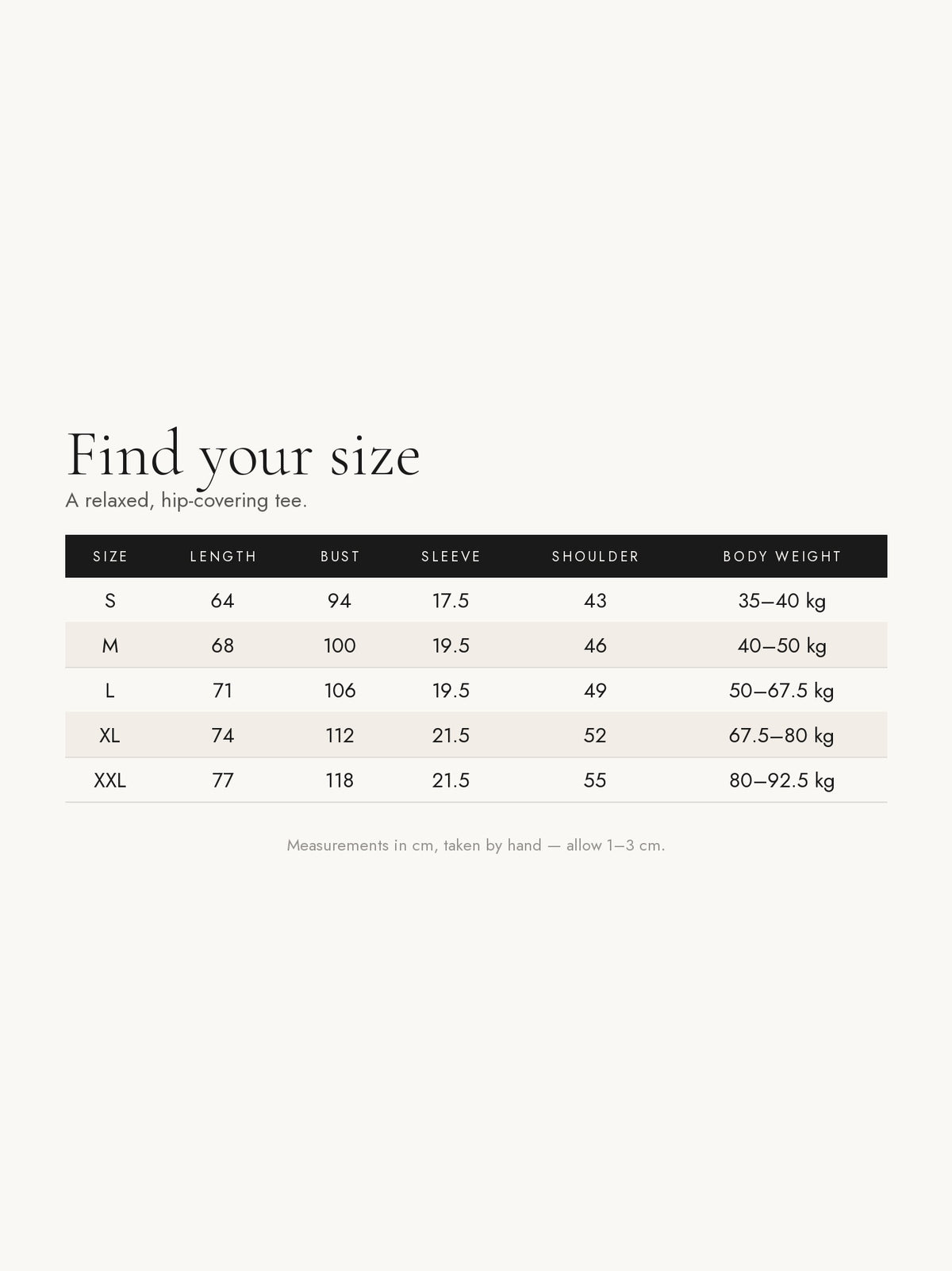 Size chart