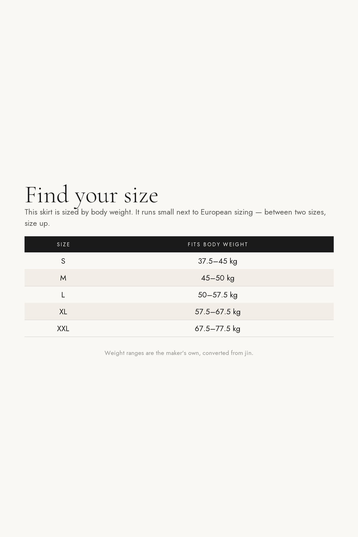 Size chart