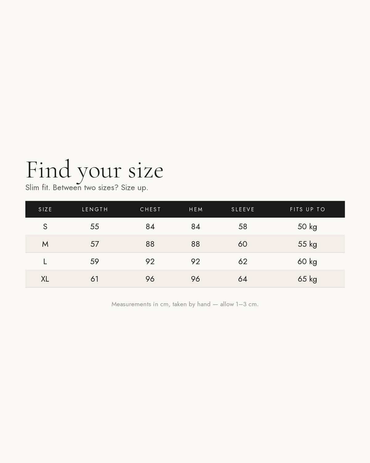 Size chart