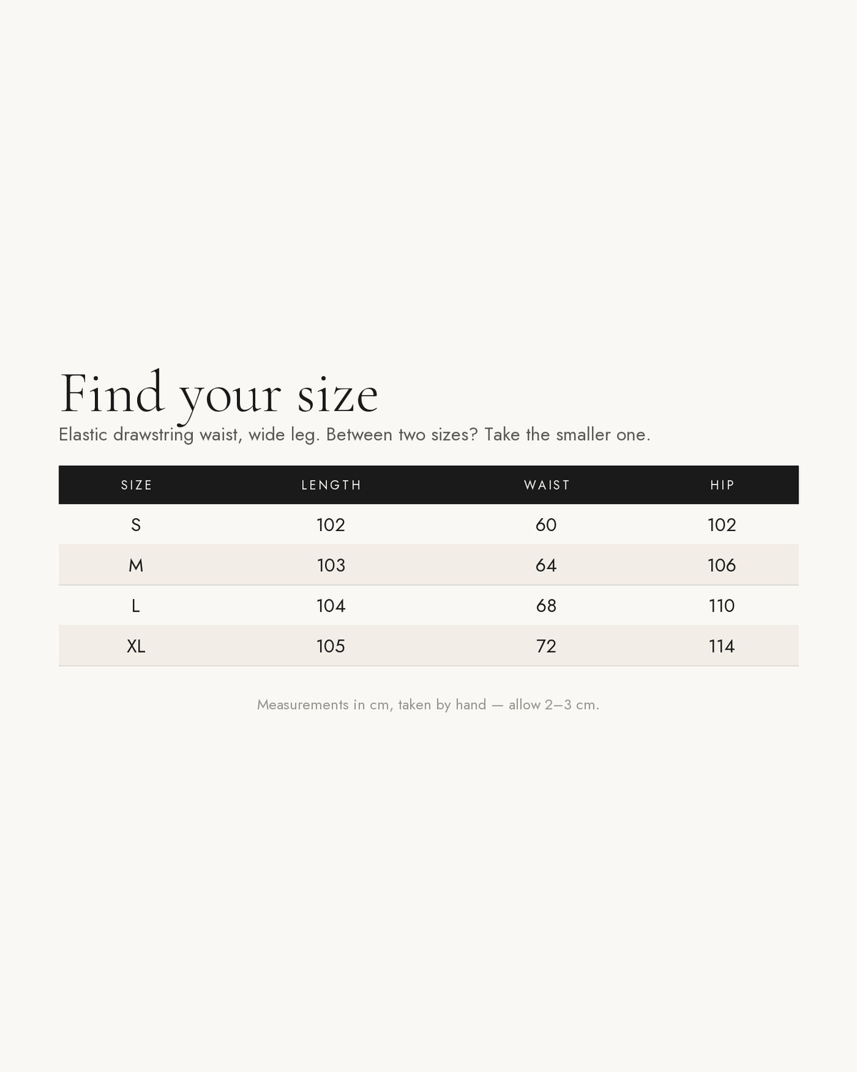 Size chart