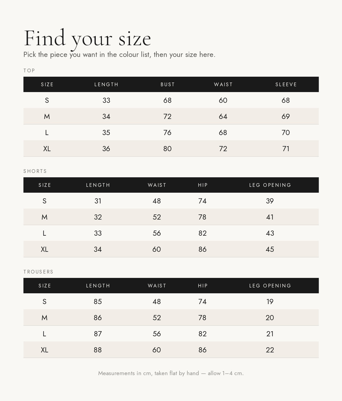 Size chart